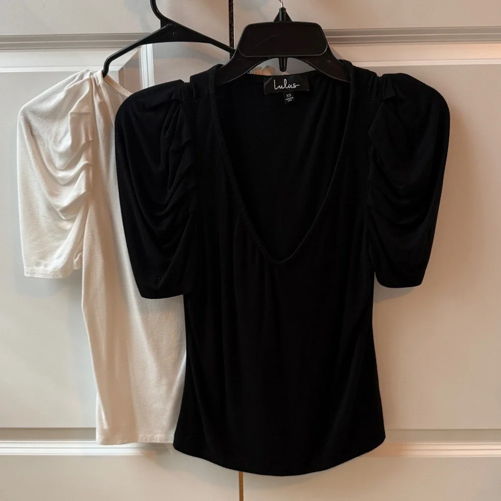 TWO Lulus Esme White Puff Sleeve Tops - Picture 1 of 7